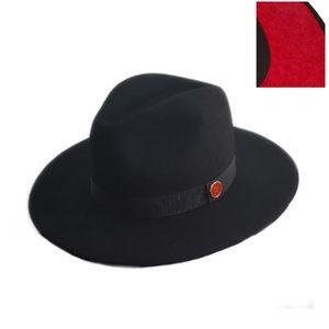 Wide Brim Premium Wool Red Bottom Fedora -Black